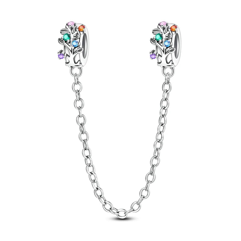 925 Sterling Silver Heart, Infinity & Triple Jewel Safety Chain Charm | Fits Pandora & Most Bracelets