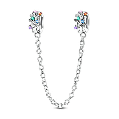 925 Sterling Silver Heart, Infinity & Triple Jewel Safety Chain Charm | Fits Pandora & Most Bracelets