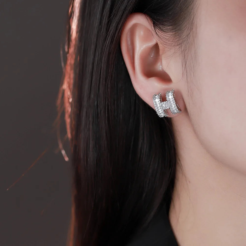 High Luxury Letter H Women's Earrings - Sparkling Rhinestones Inlaid Fashionable Gift Jewelry