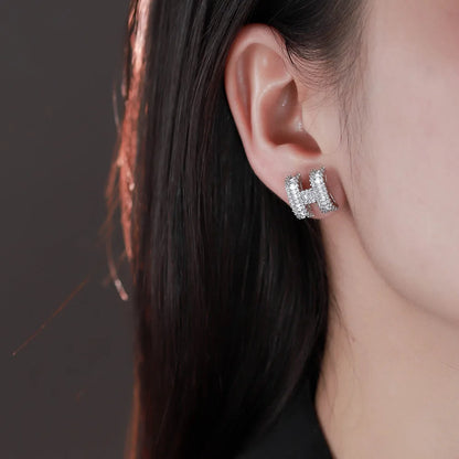 High Luxury Letter H Women's Earrings - Sparkling Rhinestones Inlaid Fashionable Gift Jewelry