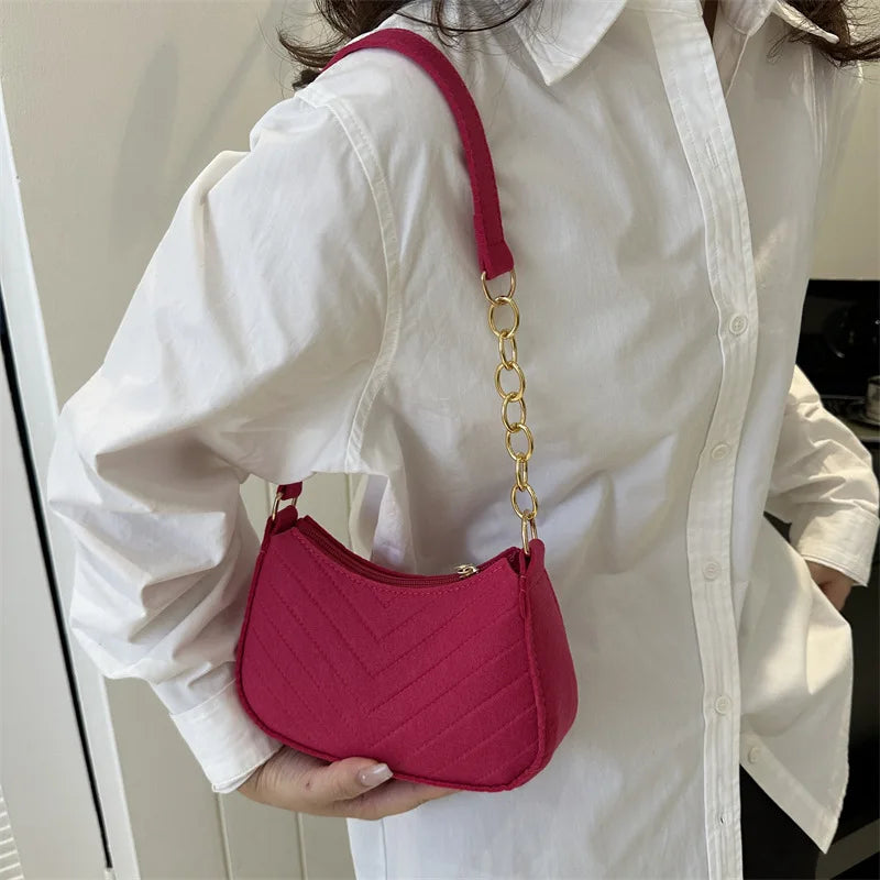 Mini Crescent Saddle Bag - Designer Felt Shoulder Bag for Women