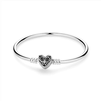 Original Sterling Silver Bracelet Love Heart Clasp Charms Beads Snake Chain Bracelets Bangles Luxury Jewelry For Women Gift
