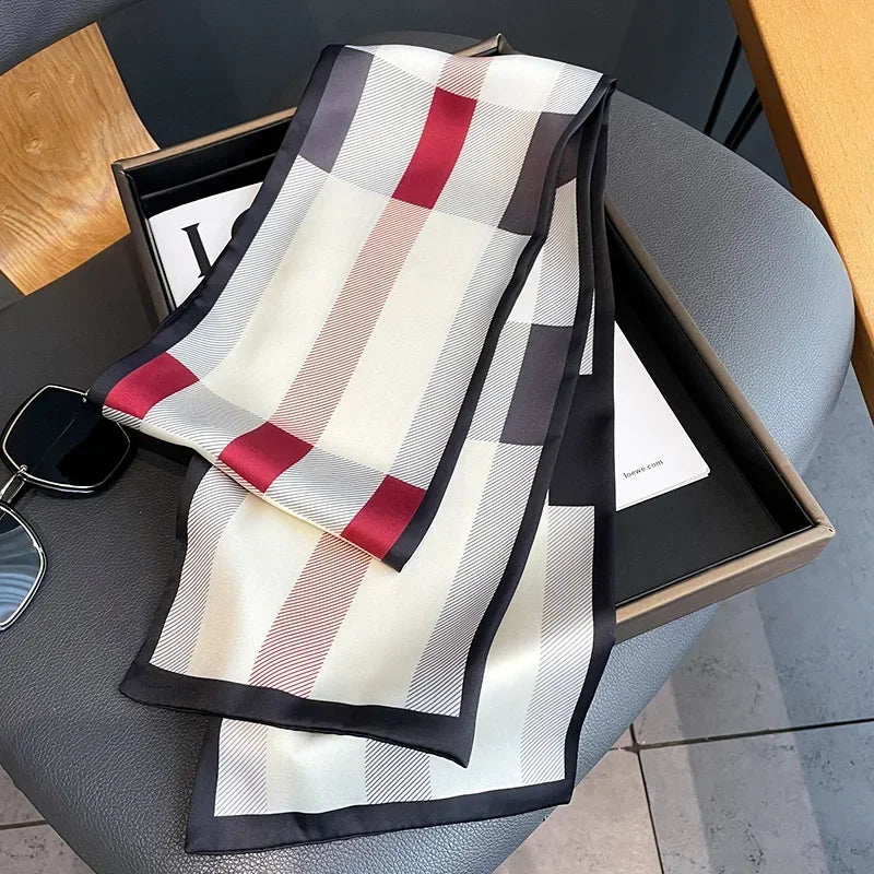Luxury Design Ribbon Imitation Silk Scarf Headband Neckerchief Foulard Hair Scarfs Neck Tie Lady Skinny Scarves Soft Satin