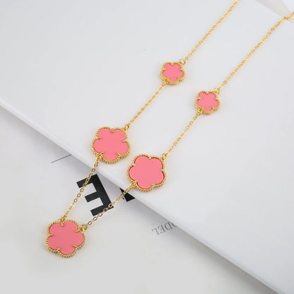 Plant Five Leaf Flower Double sided Plum Blossom Jewelry Set Necklace Earrings New Design Natural Stone Women High Quality Clove
