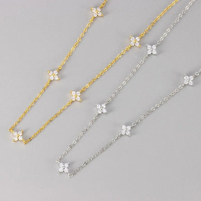 Stainless Steel Zircon Necklaces For Women 18k Gold Plated Four Leaf Grass Crystal Clover Choker Neck Chain Luxury Jewelry Gifts