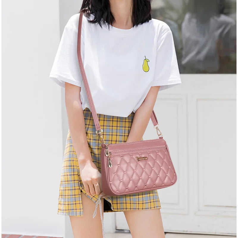 Fashion PU Leather Crossbody Bag - Large Capacity Shoulder Bag with Embroidery Detail