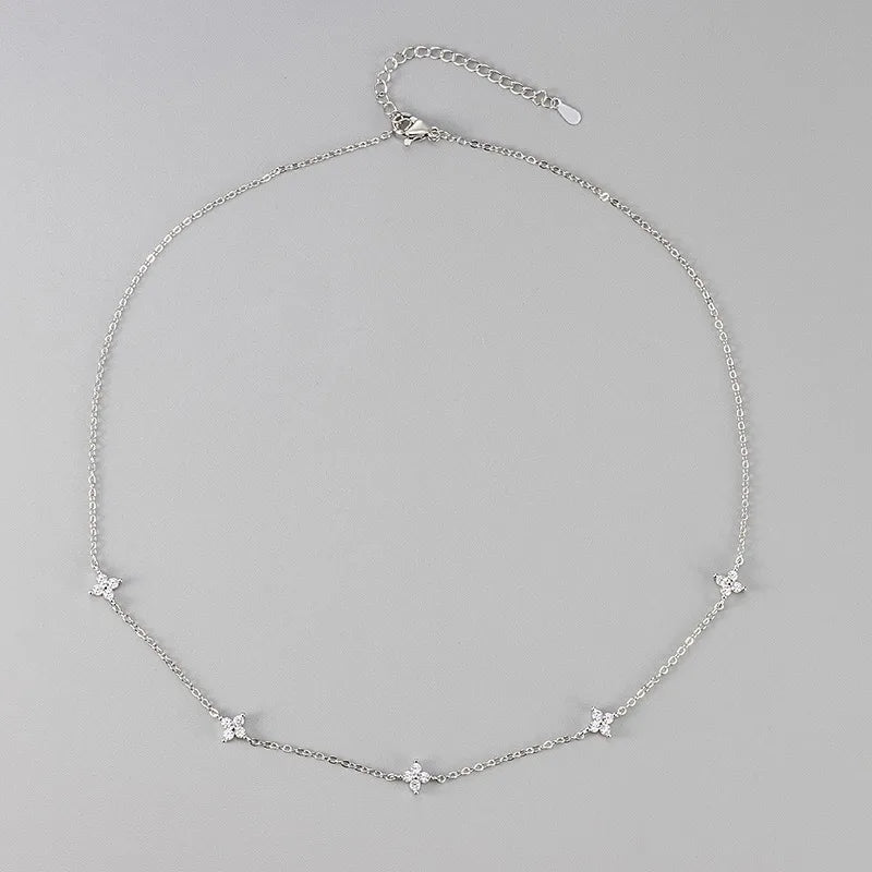 Stainless Steel Zircon Necklaces For Women 18k Gold Plated Four Leaf Grass Crystal Clover Choker Neck Chain Luxury Jewelry Gifts