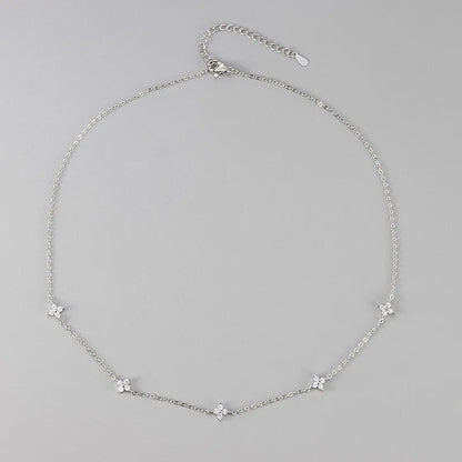 Stainless Steel Zircon Necklaces For Women 18k Gold Plated Four Leaf Grass Crystal Clover Choker Neck Chain Luxury Jewelry Gifts