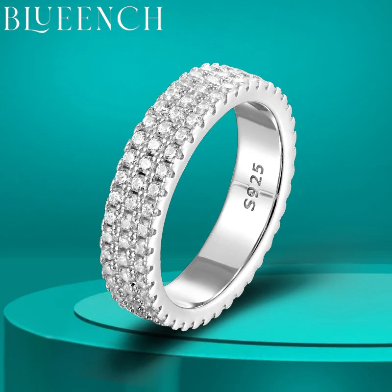 Full Moissanite Eternity Band - 925 Silver & 18K White Gold Plated, D Color VVS1 GRA