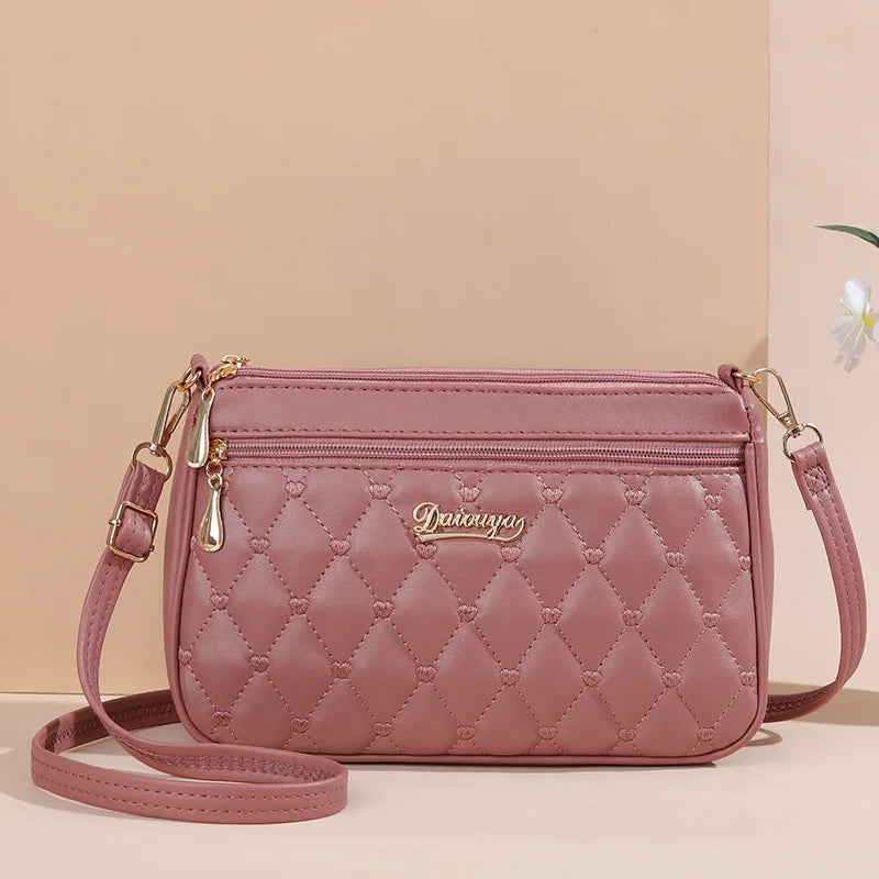 Fashion PU Leather Crossbody Bag - Large Capacity Shoulder Bag with Embroidery Detail
