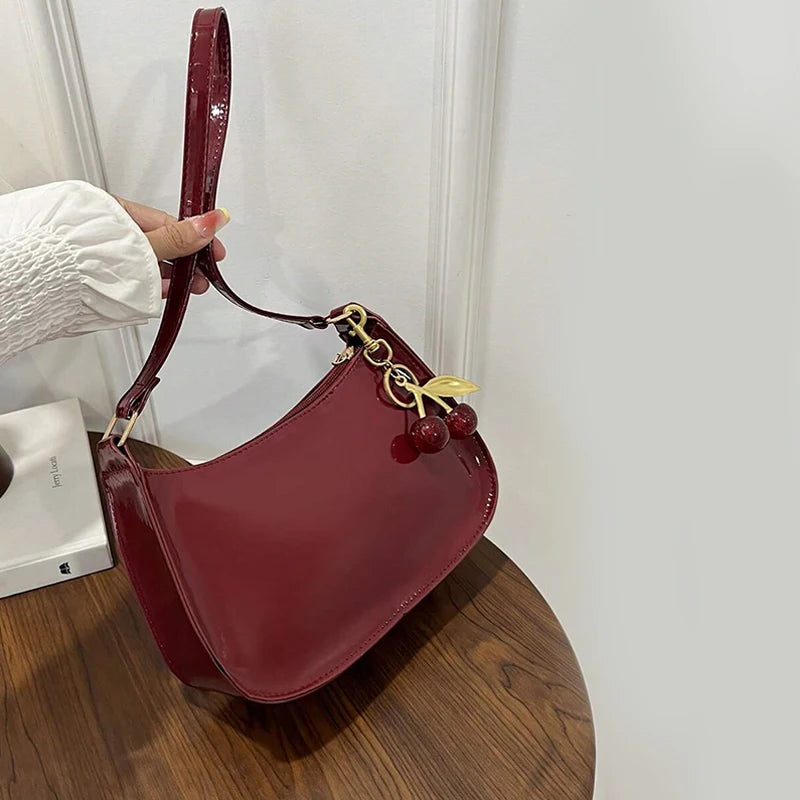 Vintage Retro Shoulder Bag - Designer PU Leather Crossbody with Cherry Charm