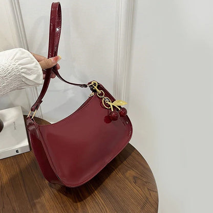 Vintage Retro Shoulder Bag - Designer PU Leather Crossbody with Cherry Charm