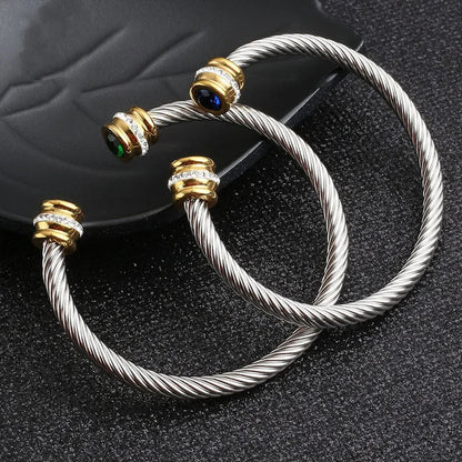 Seven-Color Zircon Bracelet - Titanium Steel European Woven Style Bangle