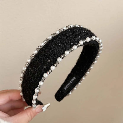 Exquisite Crystal Ball Pearl Number 5 Letter Camellia Headband Women Hair Accessories France Pearl Beaded Hairhoops Headwears