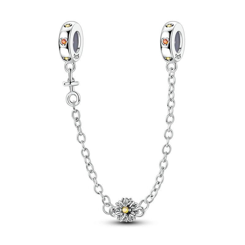 925 Sterling Silver Heart, Infinity & Triple Jewel Safety Chain Charm | Fits Pandora & Most Bracelets