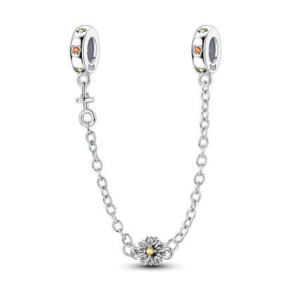 925 Sterling Silver Heart, Infinity & Triple Jewel Safety Chain Charm | Fits Pandora & Most Bracelets