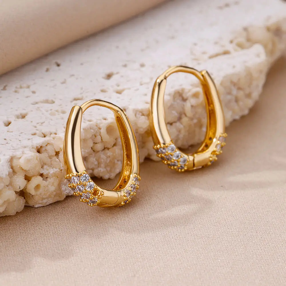 Shiny Zircon Circle Square Hoop Earrings for Women Gold Color Stainless Steel Earrings Luxury Christmas Jewelry Wedding aretes