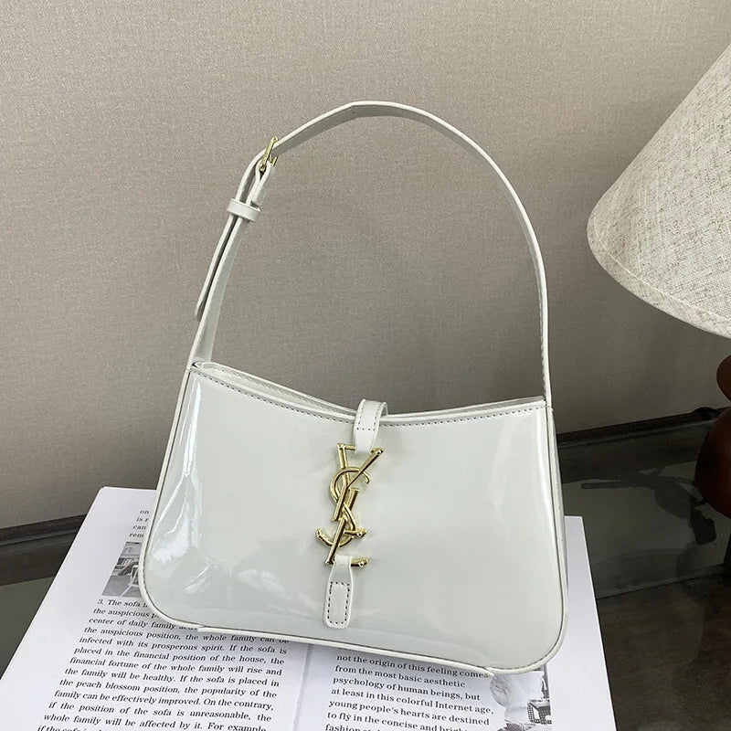 Glossy Leather Underarm Bag, Fashion Shoulder Purse for Women, Versatile Top Handle Tote Chic  Minimalist Crossbody Bag