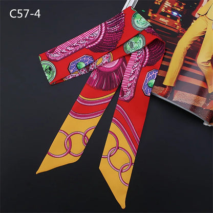 5*90cm French Scarf Headband Women Four Seasons Floral Hair Tie Decorate Gift Wrap Ribbon Hair Accessories Styling Band