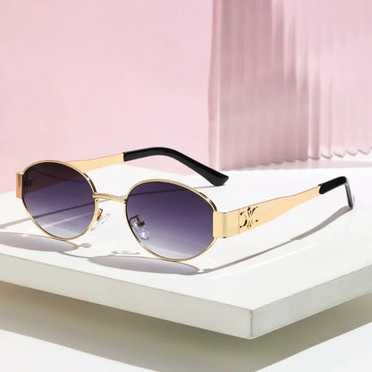 Oval Metal Frame Sunglasses — Retro Gold-Edged Gradient Lenses | Women & Men