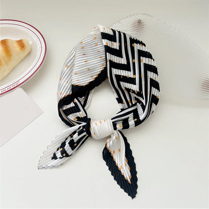 New Floral Print Pleated Silk Scarf Square Neck Scarves Crinkle Hair Bands Scarf Bandana Satin Hijab Head Wraps Neckerchief