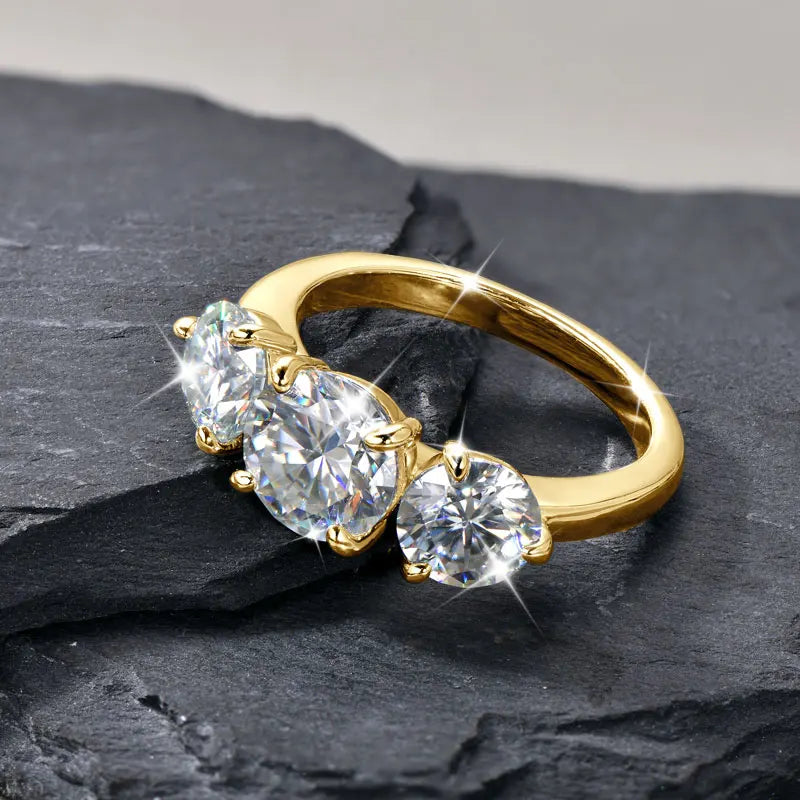 3-Stone Moissanite Engagement Ring - 14K Gold Filled, 8mm & 6.5mm Round Cut