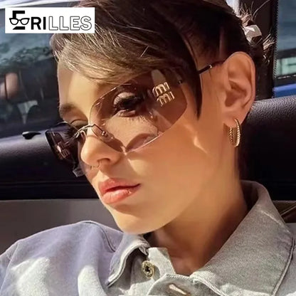 Curved One-Piece Frameless Sunglasses - Square Cut-Edge UV400 Street Style