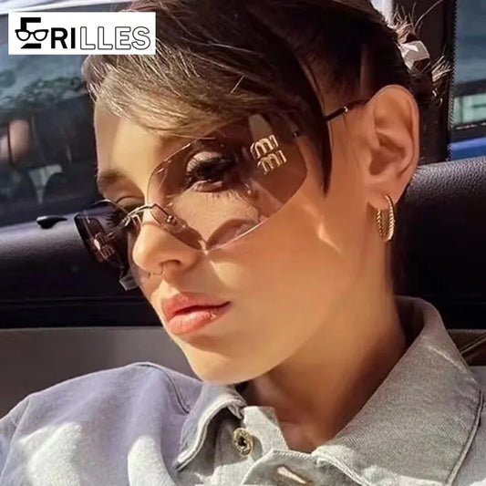 Curved One-Piece Frameless Sunglasses - Square Cut-Edge UV400 Street Style