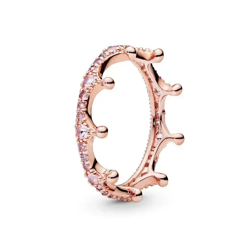 New 925 sterling silver classic rose gold ring, sparkling water droplet crown charm ring, ladies' light luxury exquisite gift