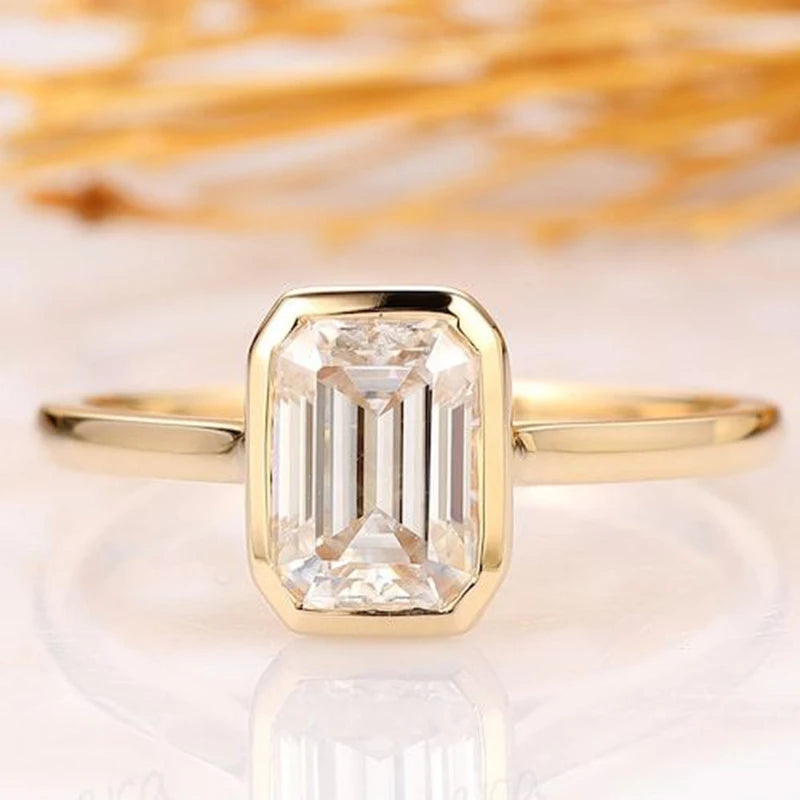 Emerald Cut Moissanite or Zirconia Ring - 925 Sterling Silver & Gold Plated, 1ct to 3ct