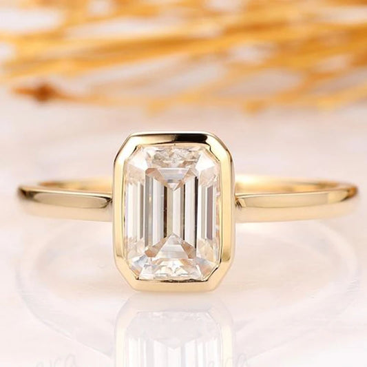 Emerald Cut Moissanite or Zirconia Ring - 925 Sterling Silver & Gold Plated, 1ct to 3ct