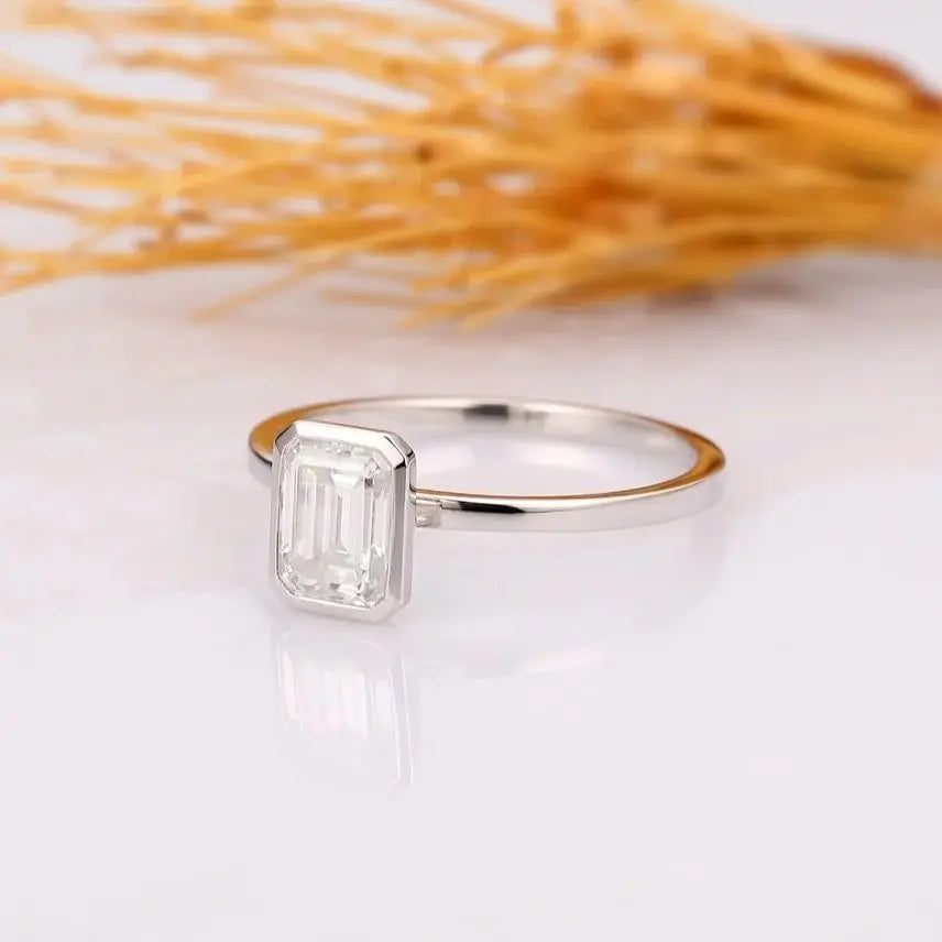 Emerald Cut Moissanite or Zirconia Ring - 925 Sterling Silver & Gold Plated, 1ct to 3ct