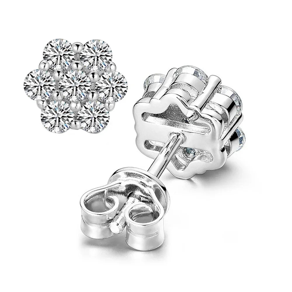 Real Moissanite Snowflake Stud Earrings — D Color 925 Sterling Silver | Women