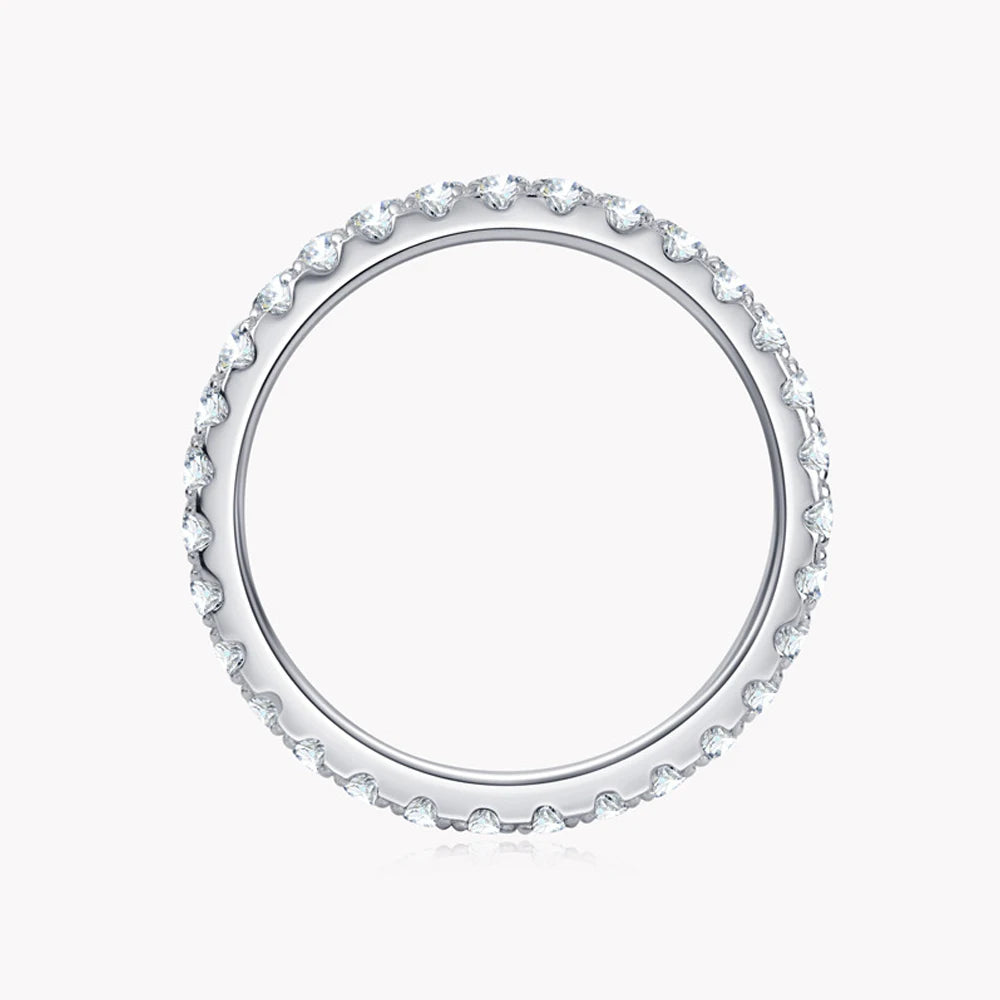 Moissanite Eternity Band - 925 Sterling Silver & 18K White Gold, D Color VVS1, GRA Certified