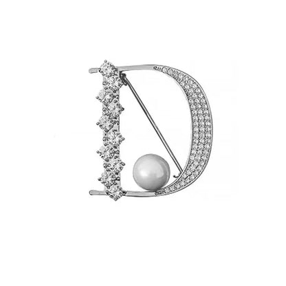 Luxury Rhinestone Letter D Brooches for Women Zircon Pearl Lapel Pins Gold Color Metal Party Clothes Suit Small Accessories Gift