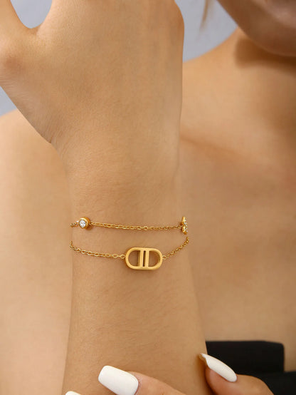 Popular Versatile Personality Temperament Stainless Steel 18K Gold-Plated Diamond Stars Letters CD Bracelet Female