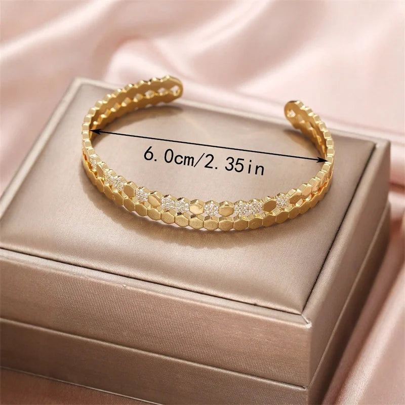 Titanium Steel 18kGold Plated Bangles for Women Girls Trend Waterproof Jewelry Luxury Sparkling Zircon Cuff Bracelet Bangle