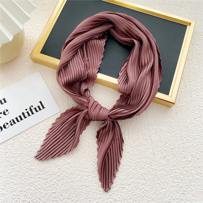 New Floral Print Pleated Silk Scarf Square Neck Scarves Crinkle Hair Bands Scarf Bandana Satin Hijab Head Wraps Neckerchief