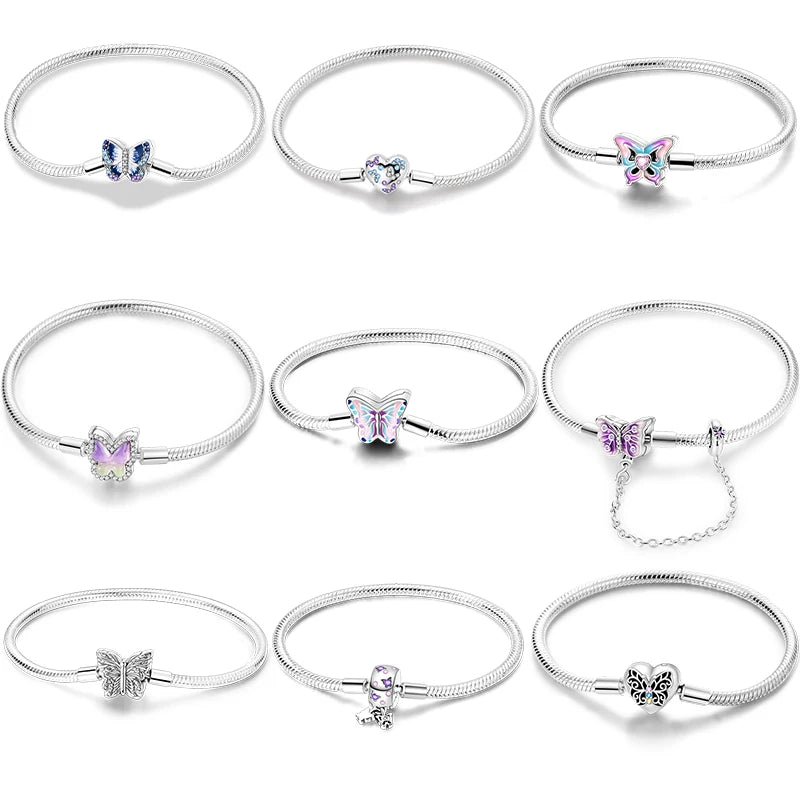 Sterling Silver Butterfly Zircon Bracelet - Colorful Crystal Wedding Jewelry