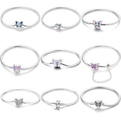 Sterling Silver Butterfly Zircon Bracelet - Colorful Crystal Wedding Jewelry