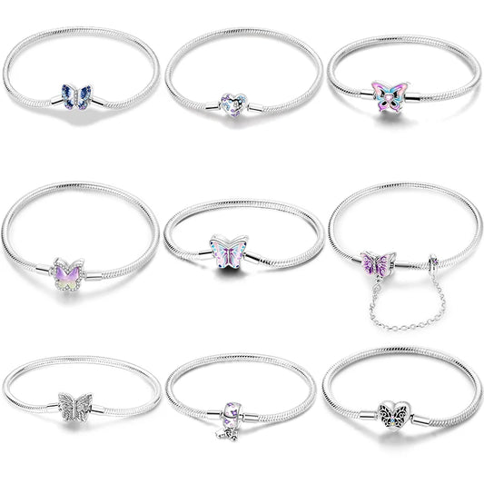 925 Sterling Silver Butterfly Zircon Bracelet - Colorful Crystal Wedding Jewelry
