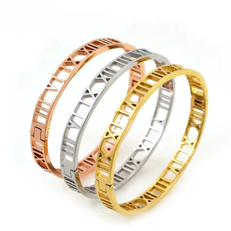 Luxury Roman Bracelet - Stainless Steel Cuff for Women & Couples