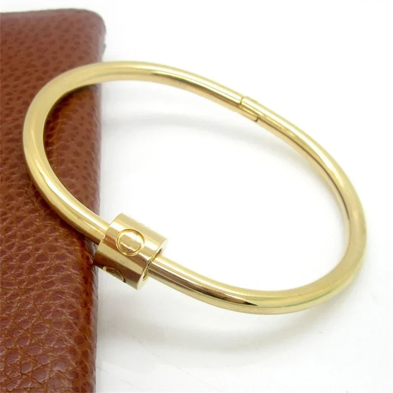 Titanium Steel Inspiration Bracelet - 18K Gold Plated with Zircon Bangle