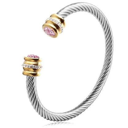 Seven-Color Zircon Bracelet - Titanium Steel European Woven Style Bangle