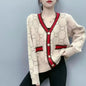 V-Neck Color Block Knitted Cardigan - Spring Autumn 2025