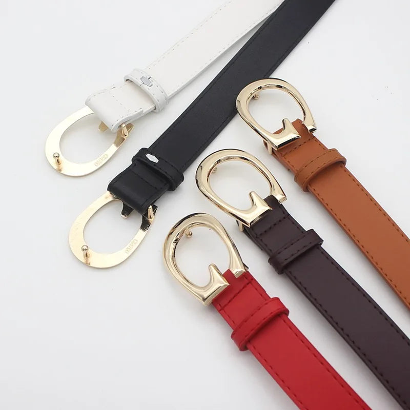 ‌2025 PU Leather Belt - Gold G-Buckle, Trendy Waistband for Jeans, Women's Fashion Accessory, Adjustable & Stylish‌