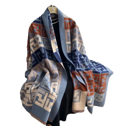 European American Women's Letter Scarf - Vintage Thick Winter Double-Sided Shawl