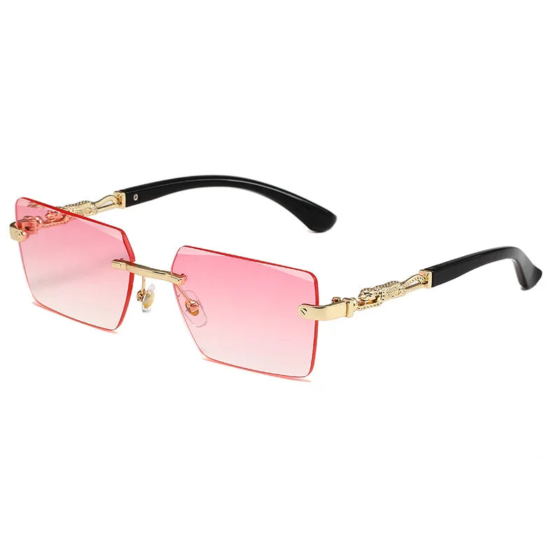 Fashion Rimless Sunglasses UV400 Rectangle Women Men Shades Hiking Square Sun Glasses Female Male Beach Vacation Travel Eyewear