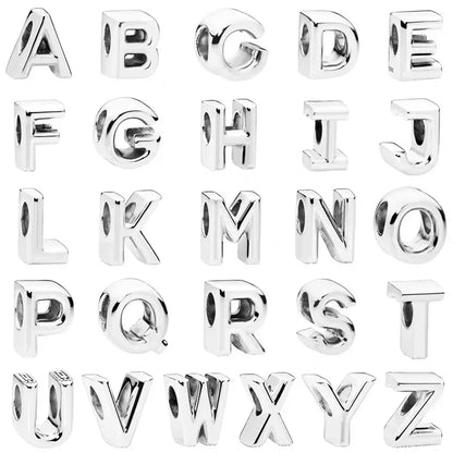 925 Sterling Silver Alphabet Letter Charm Bead | A-Z English Letters Fit Pandora Bracelets for Women