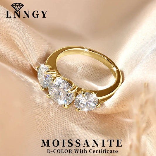 3-Stone Moissanite Engagement Ring - 14K Gold Filled, 8mm & 6.5mm Round Cut